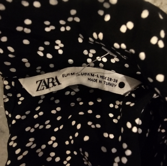 Zara Black White Dotted Midi Dress M Long Sleeve Mock Neck Waist Detail - Picture 4 of 7